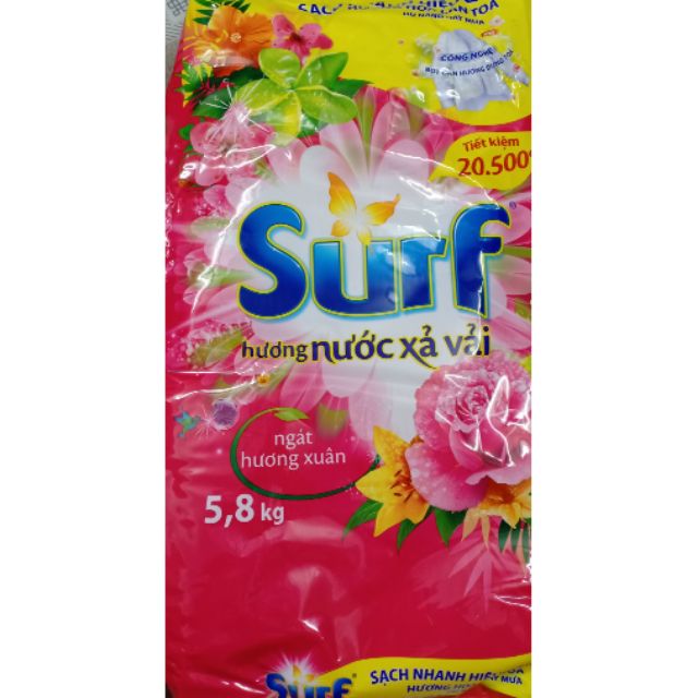 Bột giặt Surf hương nước xả vải ngát hương Xuân túi  5,8 kg Thùng 3 túi